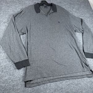 Ralph Lauren Polo Golf Shirt Men’s 2XL Long Sleeve Gray Herringbone Solid Trim49
